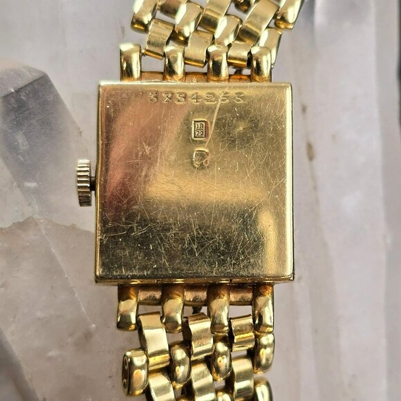 Vintage 18k Gold Womens Square Diamond Watch with Safety Chain HS173 - Picture 9 of 15